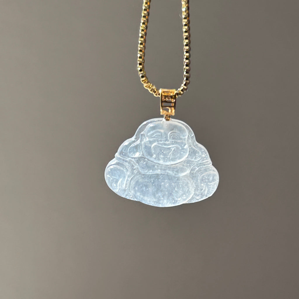 Icy Water Clear White Buddha Pendant, 18k Gold, photo 3 - Luxe Jadeite