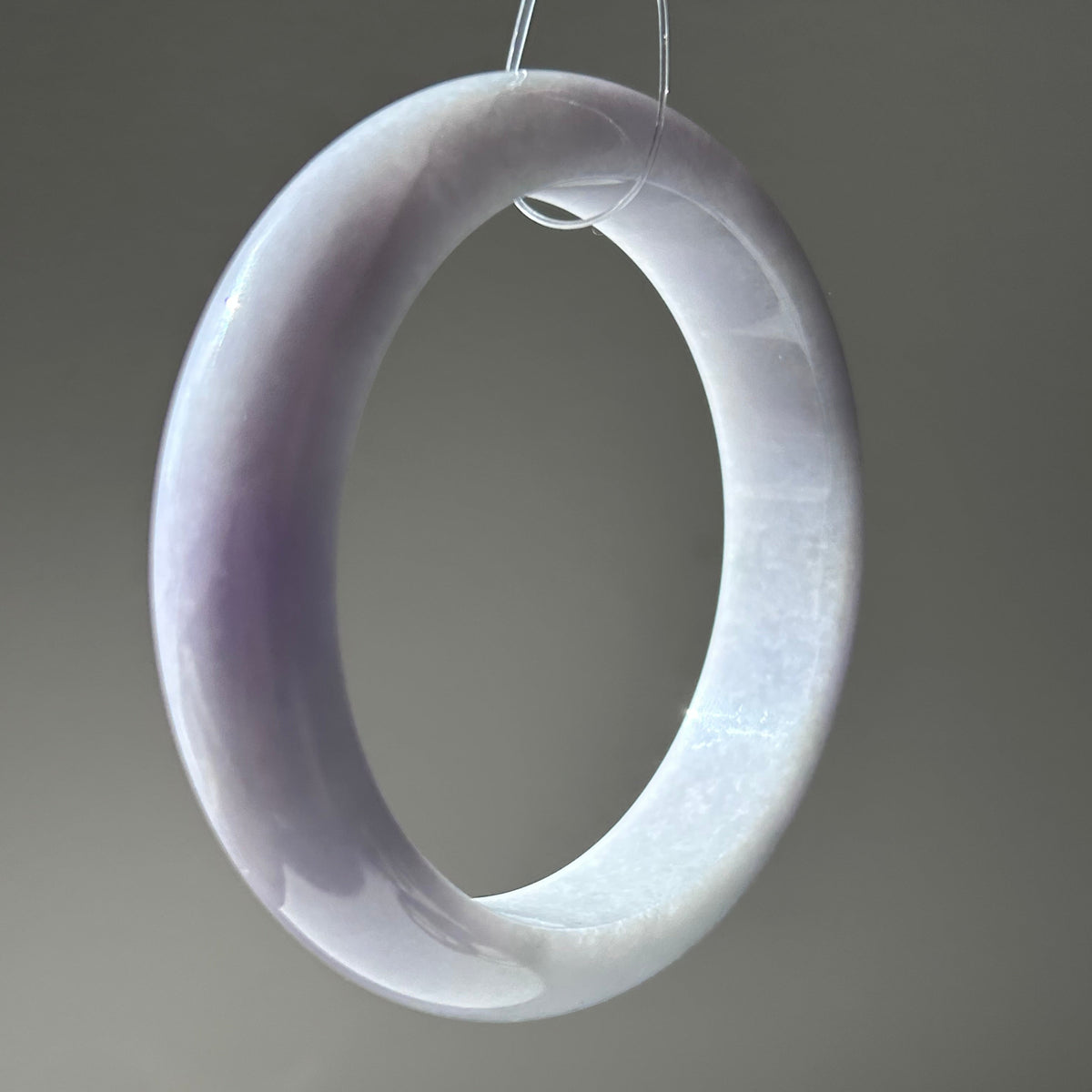 Milky lavender Burmese jadeite bangle with hint of green, 57.6mm - Luxe Jadeite