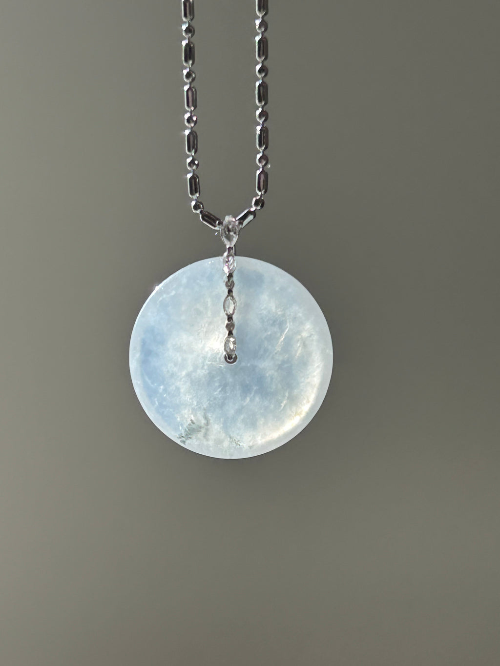 Icy white jadeite ping an kou pendant with floating wuji in 18k gold - Luxe Jadeite