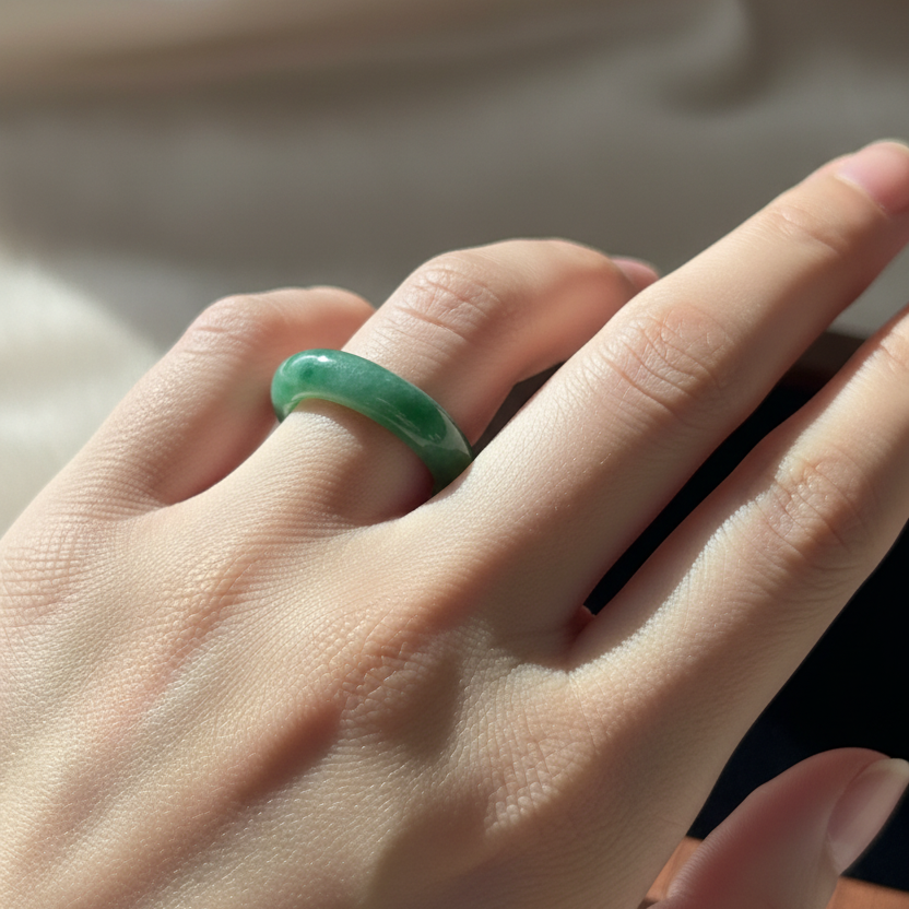 Apple green jadeite ring with floating spicy green - Luxe Jadeite