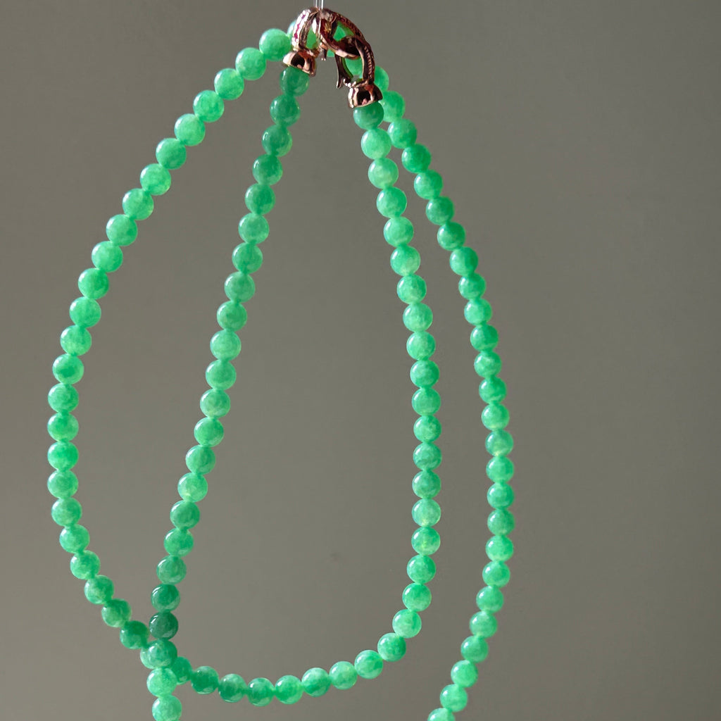 Icy sweet apple green Burmese jadeite bead necklace, 55cm - Luxe Jadeite