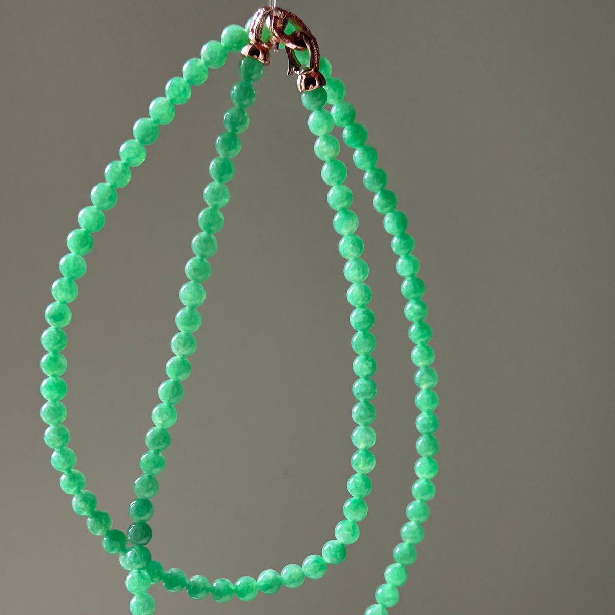 Icy sweet apple green Burmese jadeite bead necklace, 55cm - Luxe Jadeite