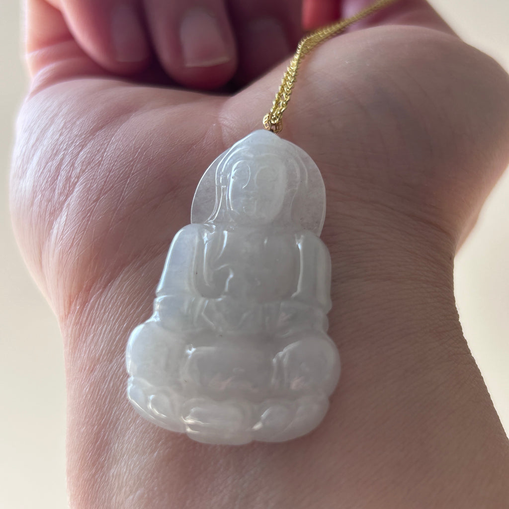 White Buddha Pendant, 18k Gold, photo 4 - Luxe Jadeite