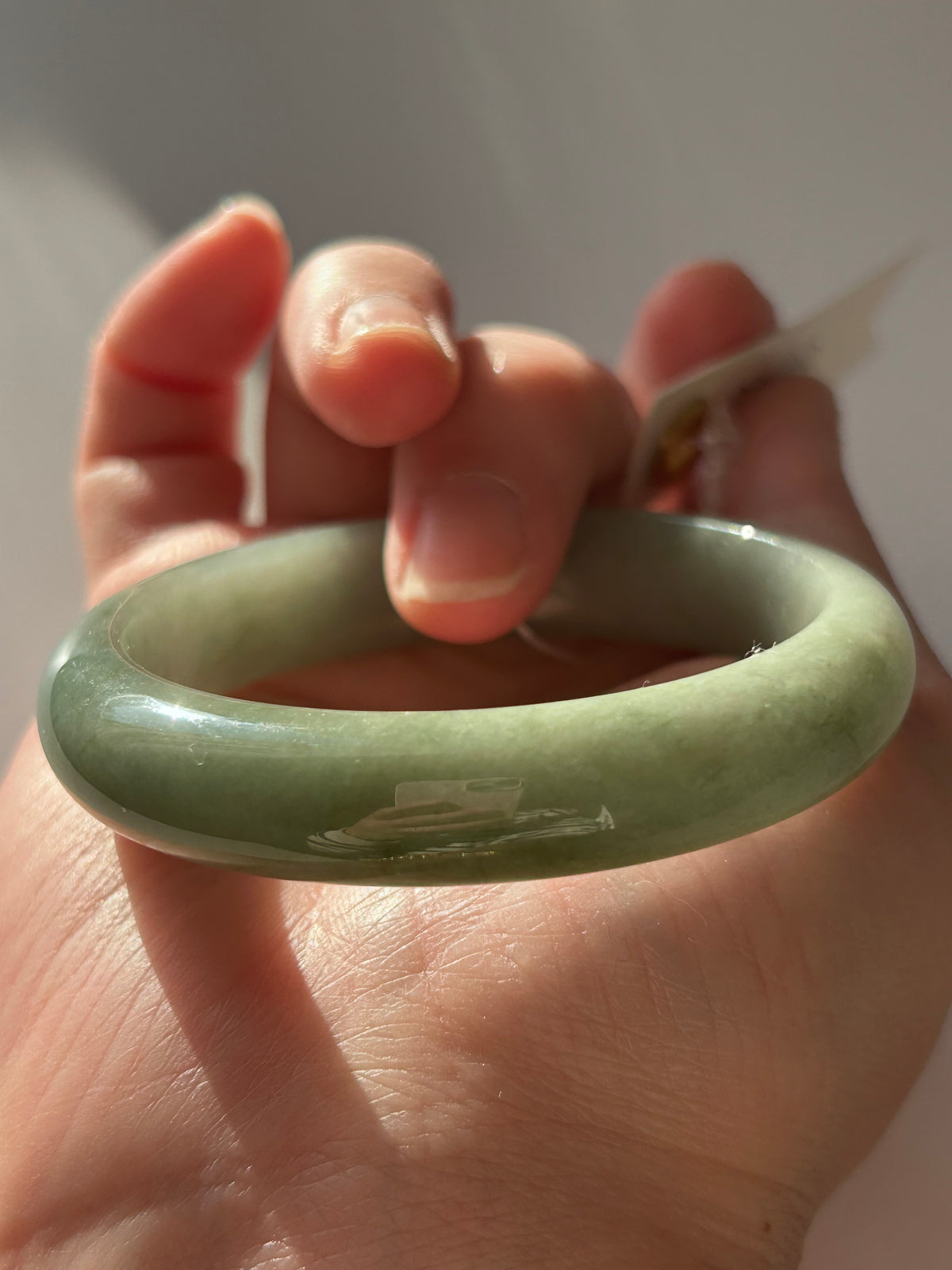 Oily green Burmese jadeite bangle, 52.8mm - Luxe Jadeite