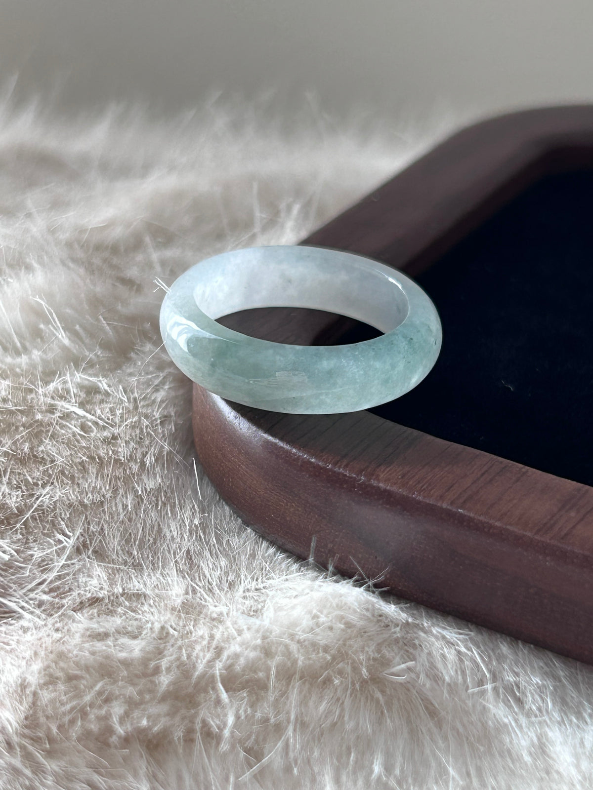 Icy half white half green Burmese jadeite ring - Luxe Jadeite