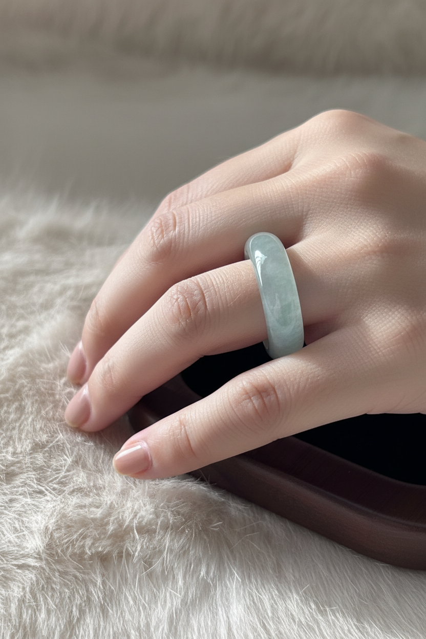 Icy half white half green Burmese jadeite ring - Luxe Jadeite