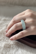 Icy half white half green Burmese jadeite ring - Luxe Jadeite