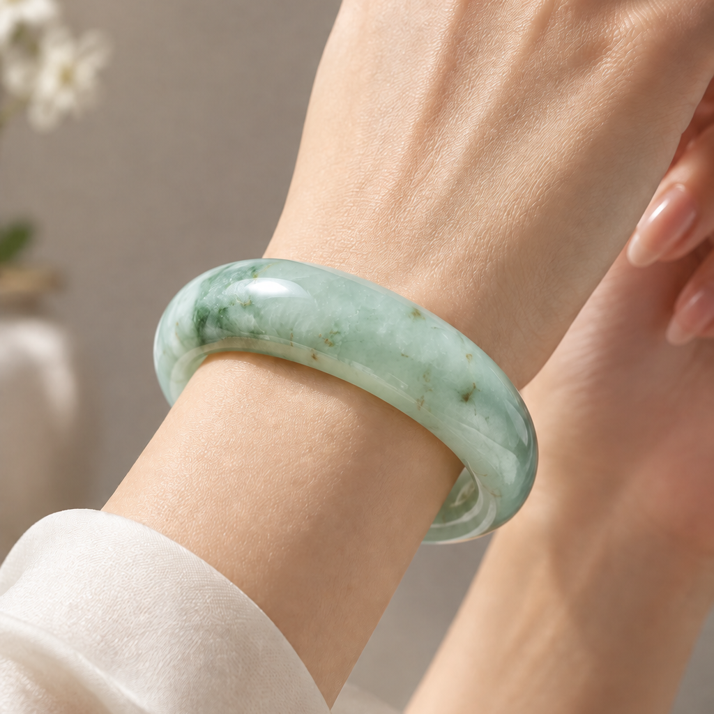 Floating Green Bangle, Jade only (no metal setting) | Certified Type A Burmese, photo 1 - Luxe Jadeite