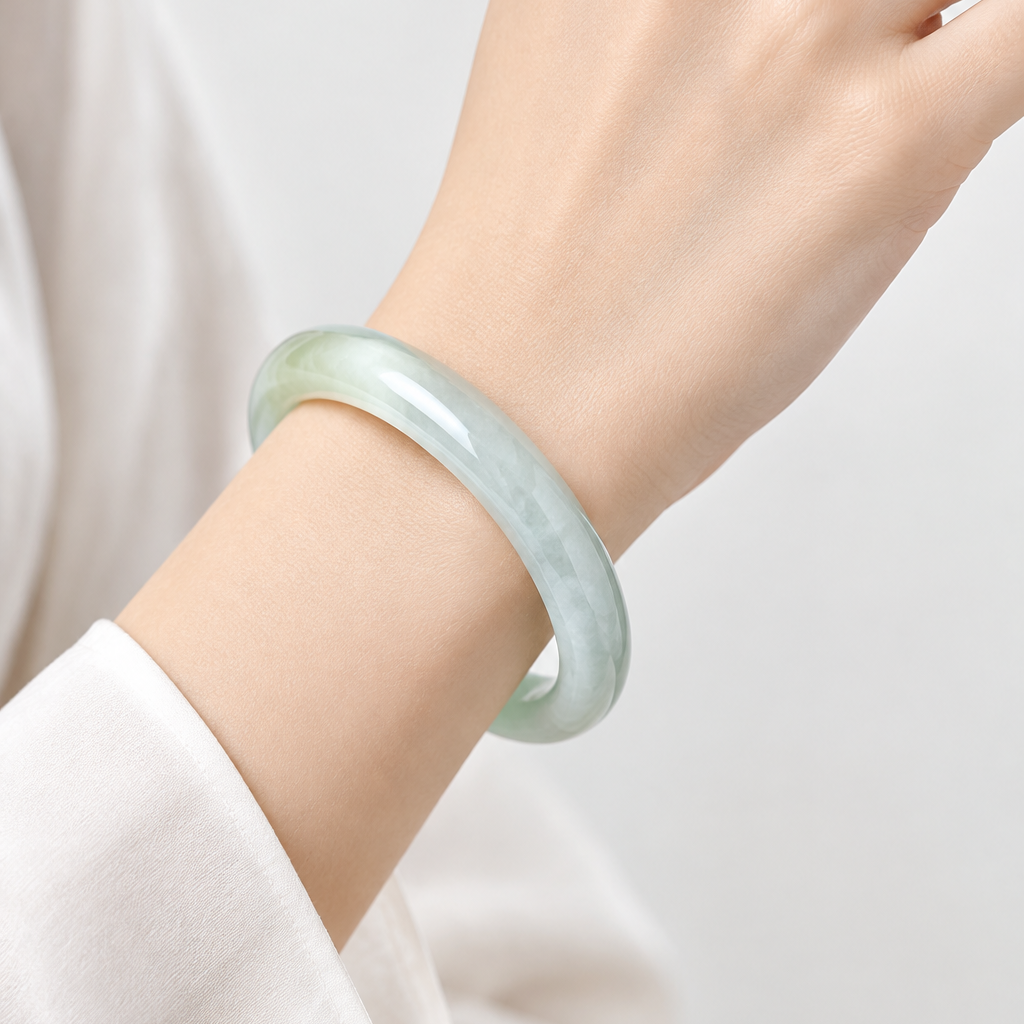 Tea Yellow on Light Green Bangle 57.7mm, photo 10 - Luxe Jadeite