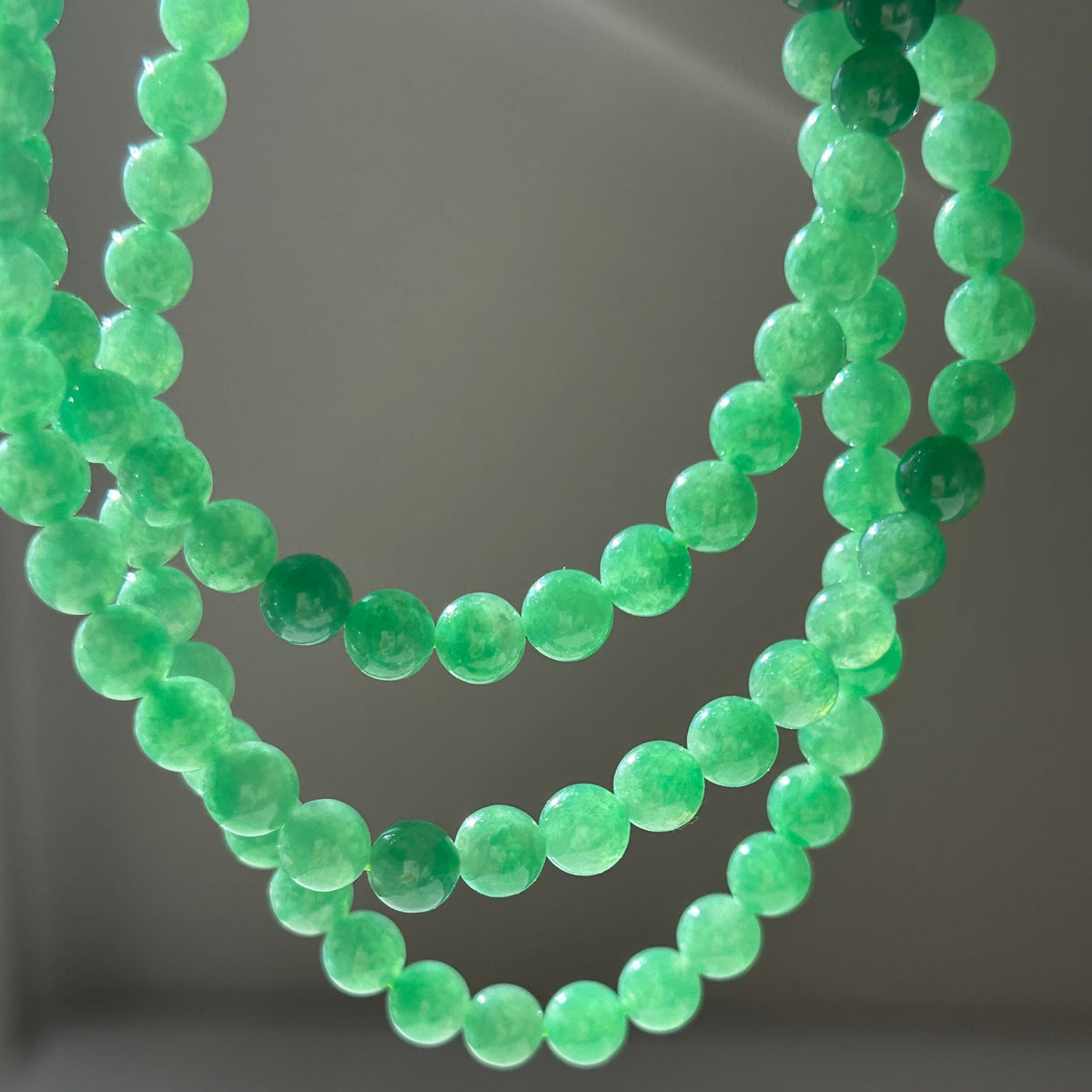 Icy sweet apple green Burmese jadeite bead necklace, 55cm, photo 5 - Luxe Jadeite