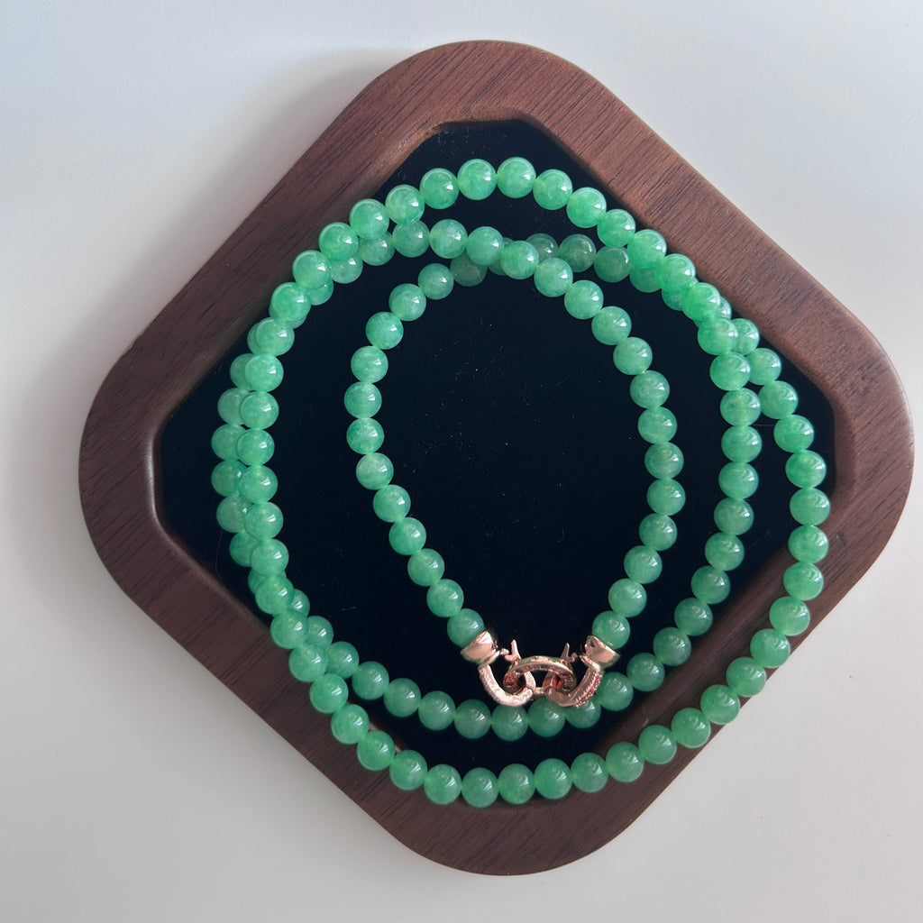 Icy sweet apple green Burmese jadeite bead necklace, 55cm - Luxe Jadeite
