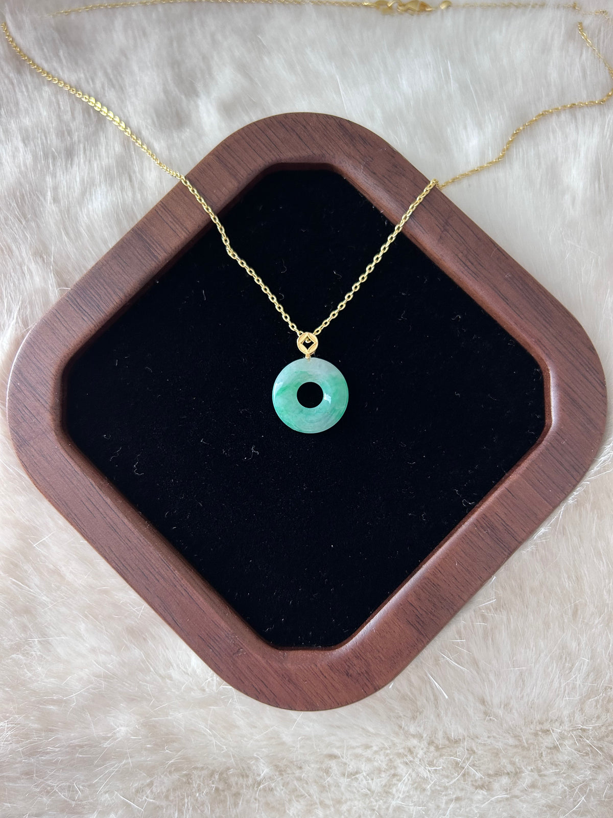 Dainty apple green jade mini donut pendant in 18k gold - Luxe Jadeite