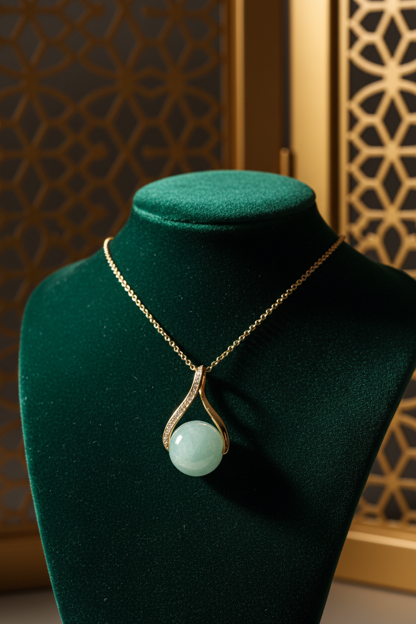 Apple green Burmese jadeite bead pendant in gold-plated sterling silver - Luxe Jadeite
