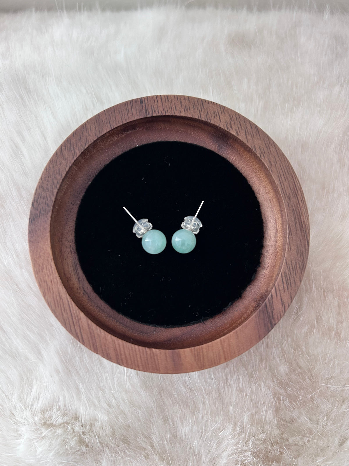 Apple green Burmese jade stud earrings in 18k white gold - Luxe Jadeite