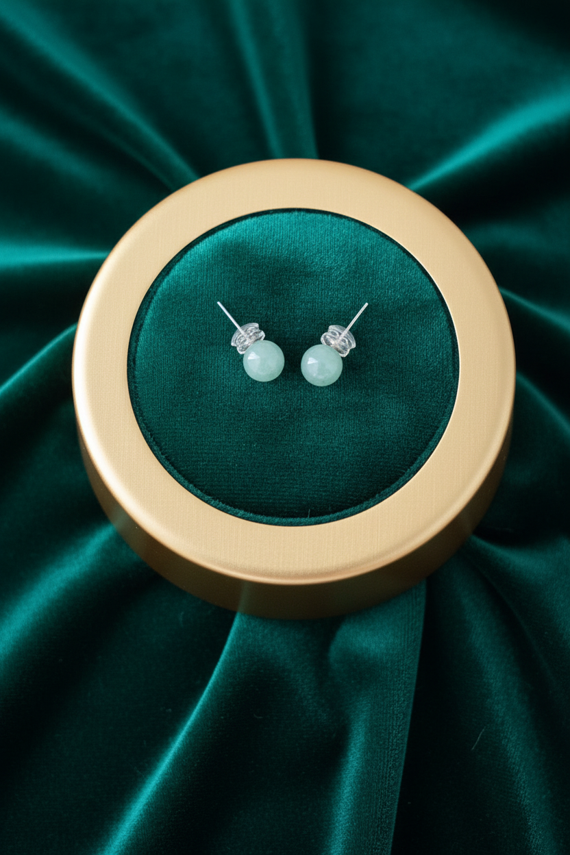 Apple green Burmese jade stud earrings in 18k white gold - Luxe Jadeite
