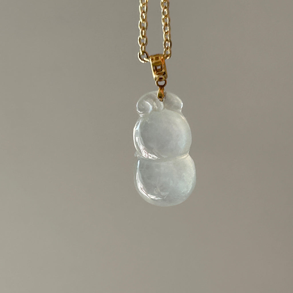 Glassy White Pale Green Mini Hulu Pendant, 18k Gold, photo 6 - Luxe Jadeite