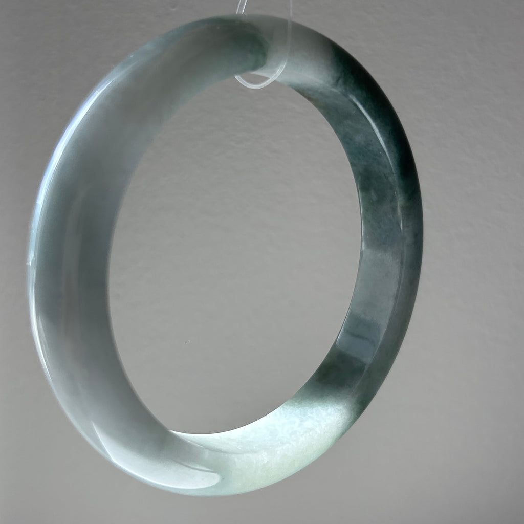 Floating green Burmese jadeite bangle with sa jin gold dust, 58.7mm - Luxe Jadeite