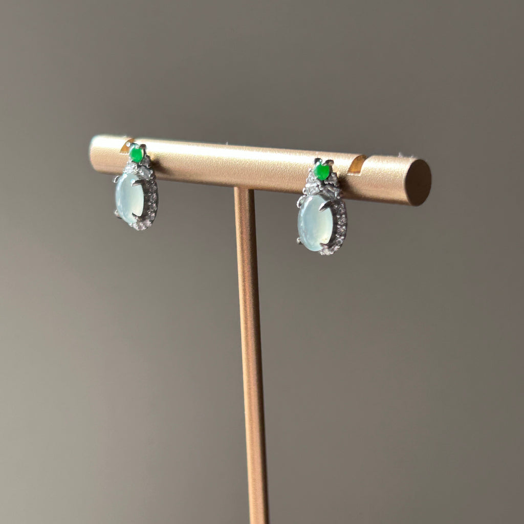 Icy Sky Blue Green Stud Earrings, Sterling Silver, photo 4 - Luxe Jadeite