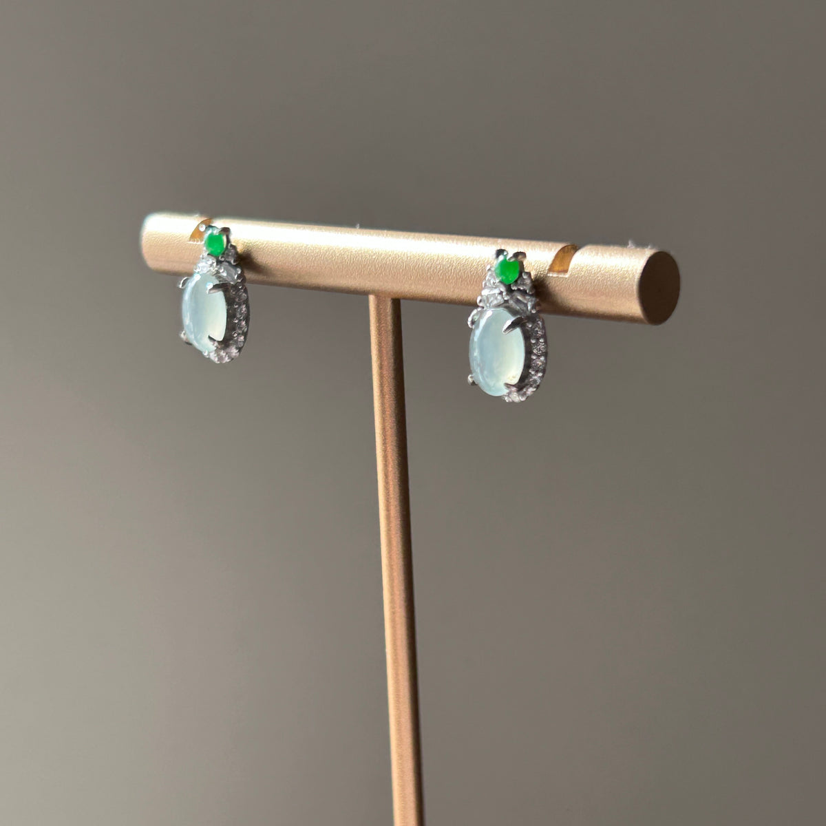 Icy Sky Blue Green Stud Earrings, Sterling Silver, photo 4 - Luxe Jadeite