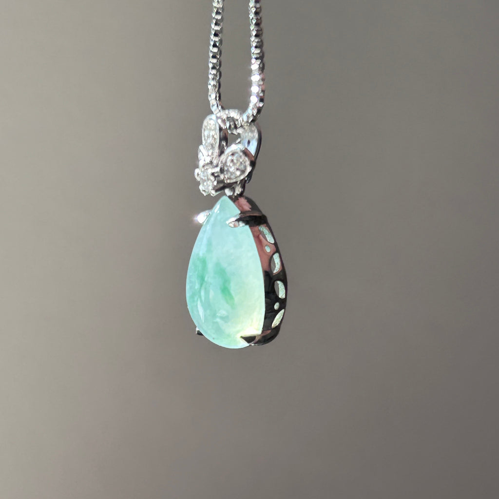Floating Green Teardrop Pendant, Sterling Silver, photo 4 - Luxe Jadeite