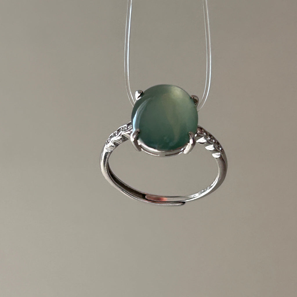 Lake Green Ring adjustable, Sterling Silver, photo 8 - Luxe Jadeite