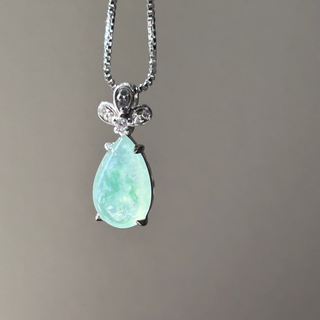 Floating Green Teardrop Pendant, Sterling Silver, photo 3 - Luxe Jadeite