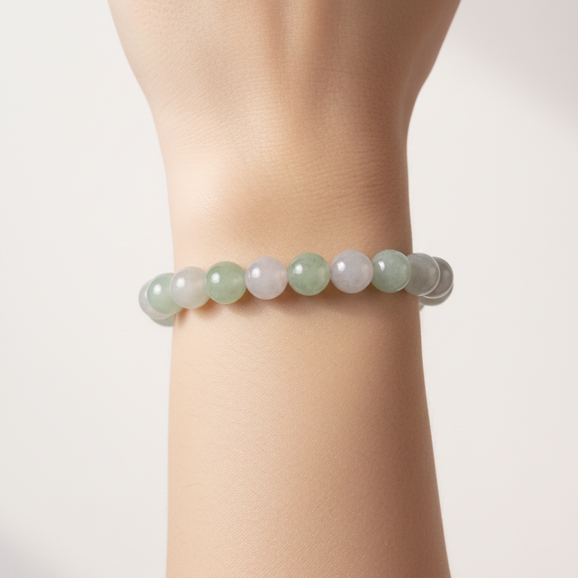 Duo-colour Burmese jadeite bead bracelet - Luxe Jadeite