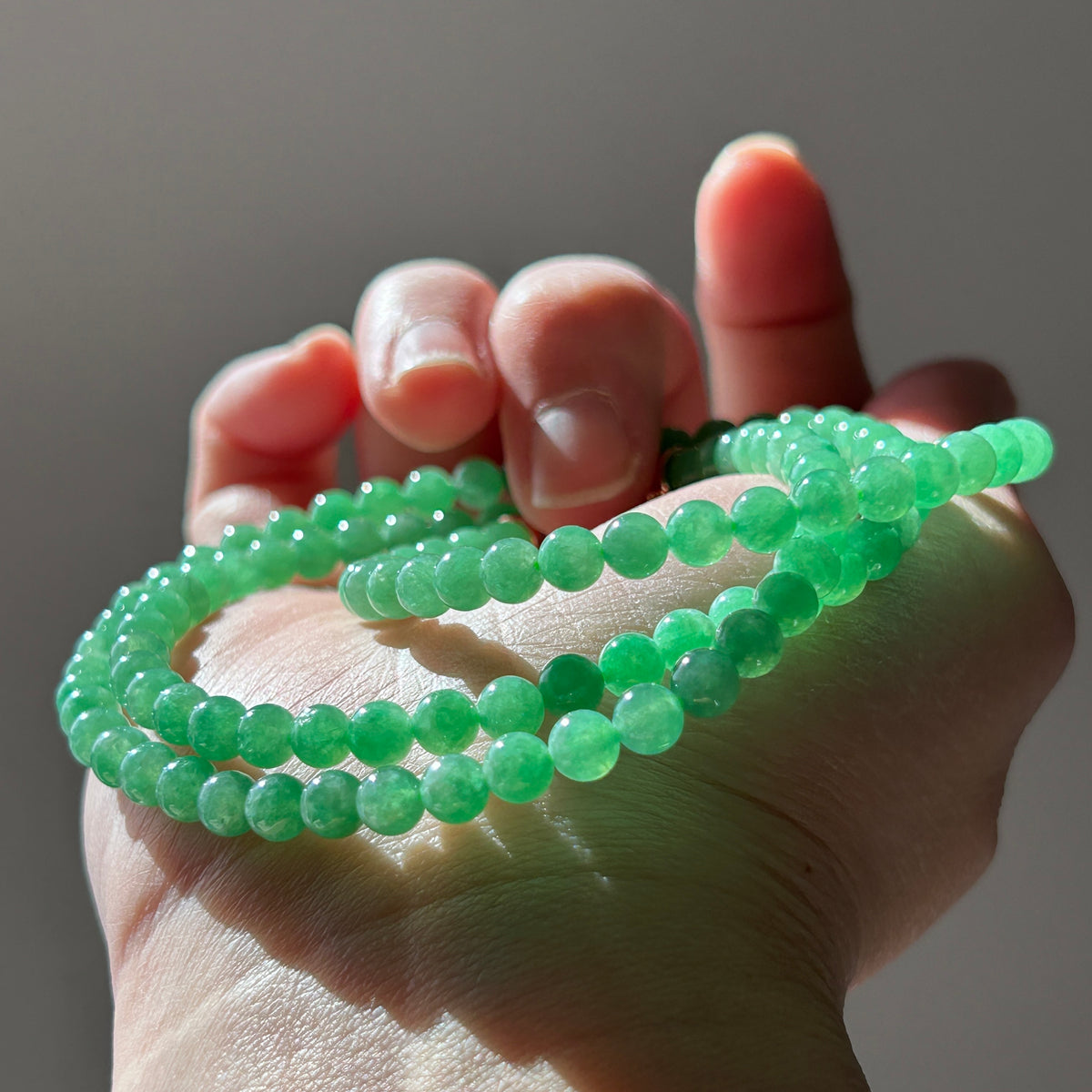 Icy sweet apple green Burmese jadeite bead necklace, 55cm, photo 3 - Luxe Jadeite