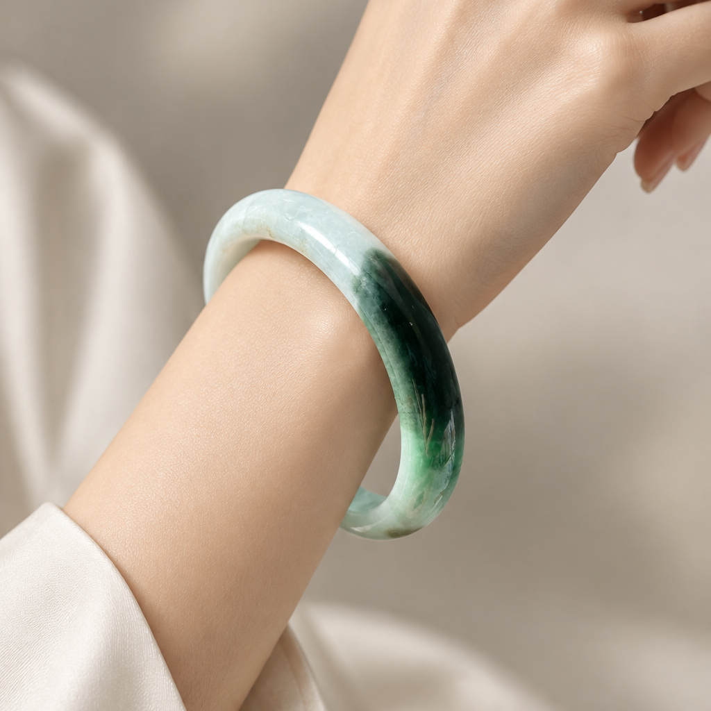 Spicy Green Bangle, Jade only (no metal setting) | Certified Type A Burmese, photo 1 - Luxe Jadeite