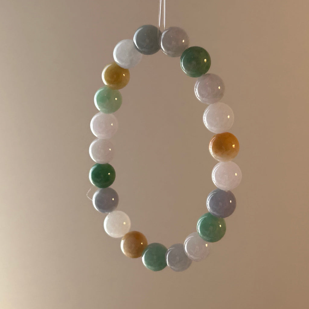 Vibrant macaron-colour Burmese jadeite bead bracelet - Luxe Jadeite