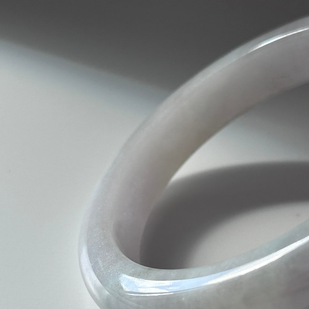 Icy lavender Burmese jadeite bangle with floating green, 57.6mm - Luxe Jadeite