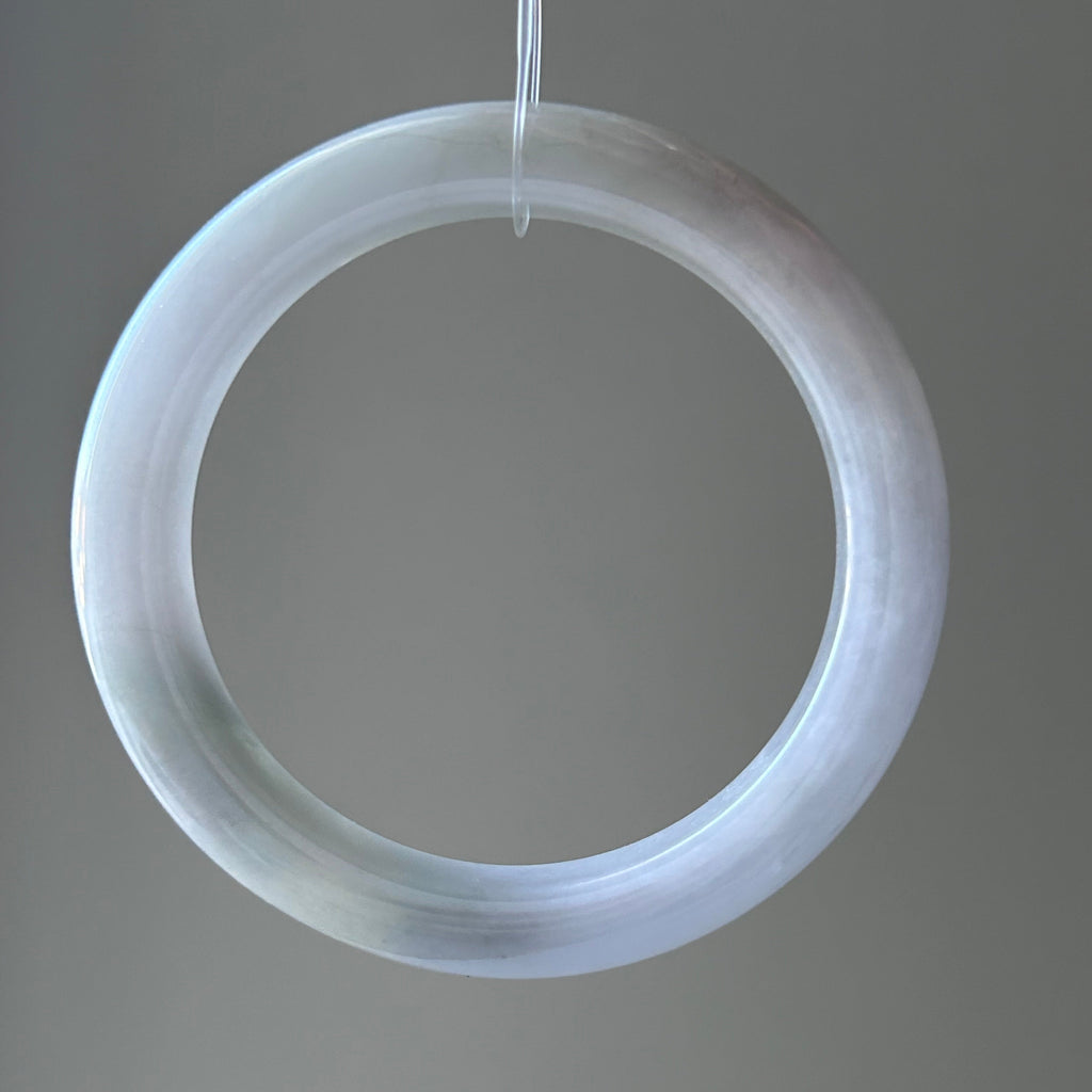 Icy lavender Burmese jadeite bangle with floating green, 57.6mm - Luxe Jadeite
