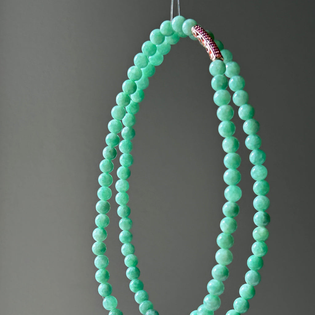 Sweet apple green Burmese jadeite bead necklace, 60cm - Luxe Jadeite