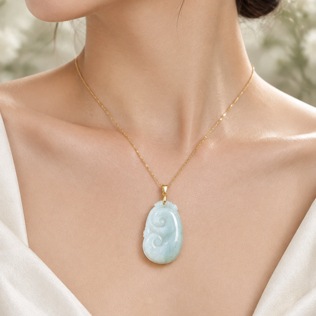 Light Green Ruyi Pendant in Sterling Silver, photo 1 - Luxe Jadeite