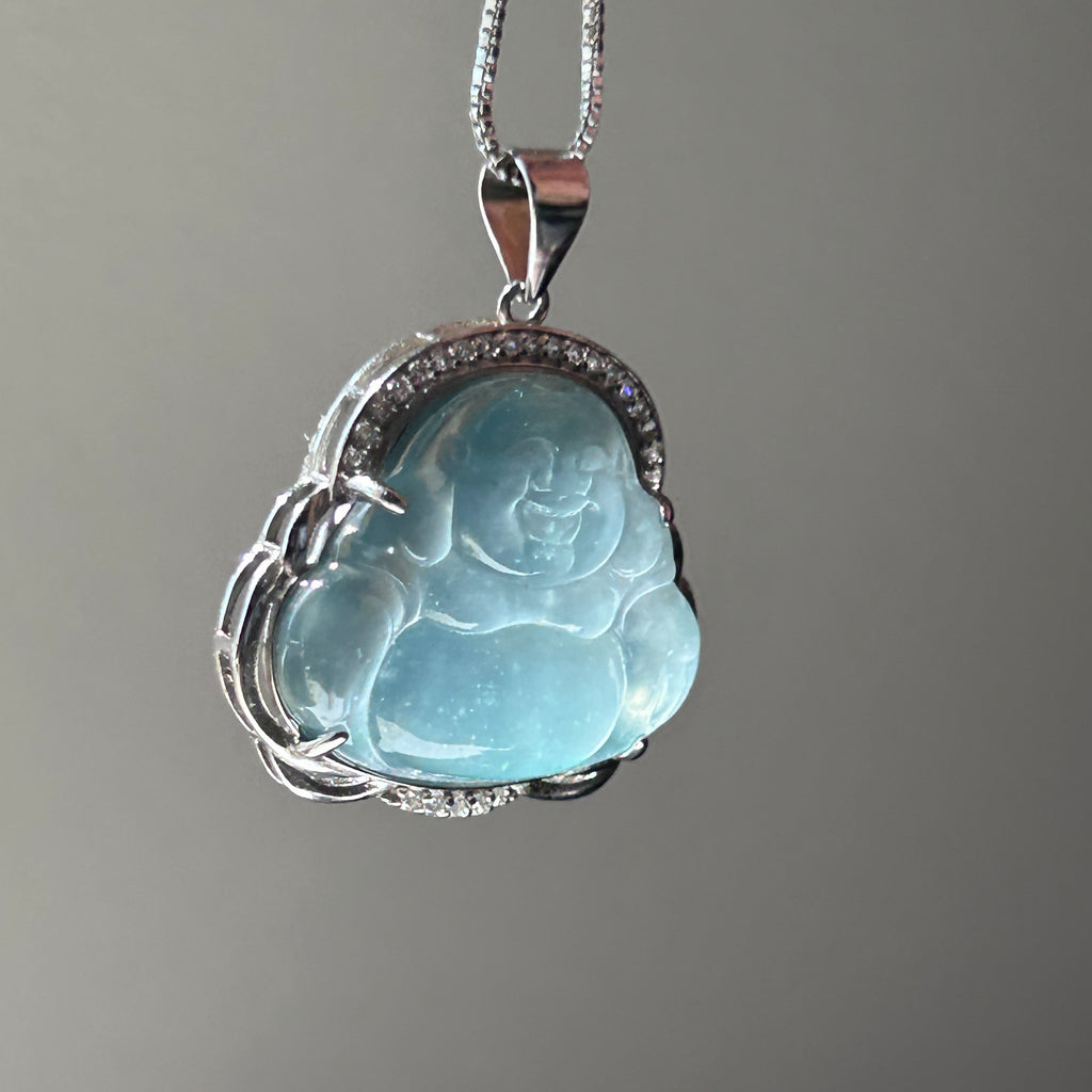 Bluey Green - Guatamalan Buddha Pendant, Sterling Silver, photo 6 - Luxe Jadeite