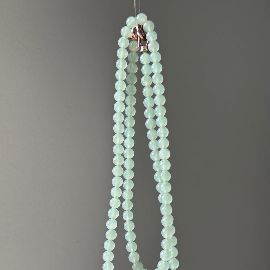 Icy pale green Burmese jadeite beaded necklace, 65cm - Luxe Jadeite