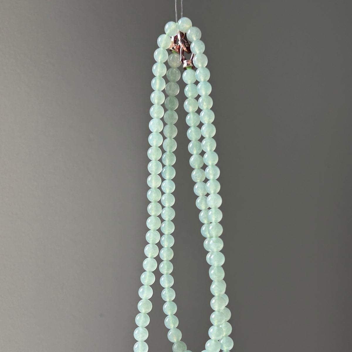 Icy pale green Burmese jadeite beaded necklace, 65cm - Luxe Jadeite