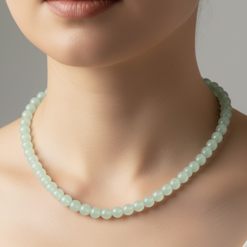 Icy pale green Burmese jadeite beaded necklace, 65cm - Luxe Jadeite