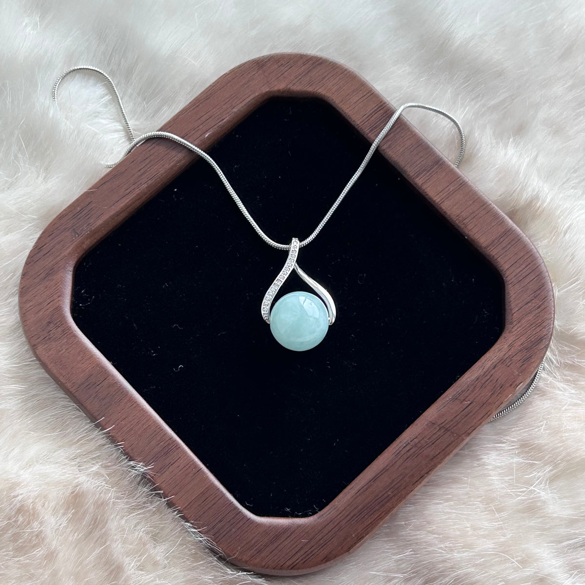 Apple Green Jadeite Pendant on Model, photo 5 - Luxe Jadeite