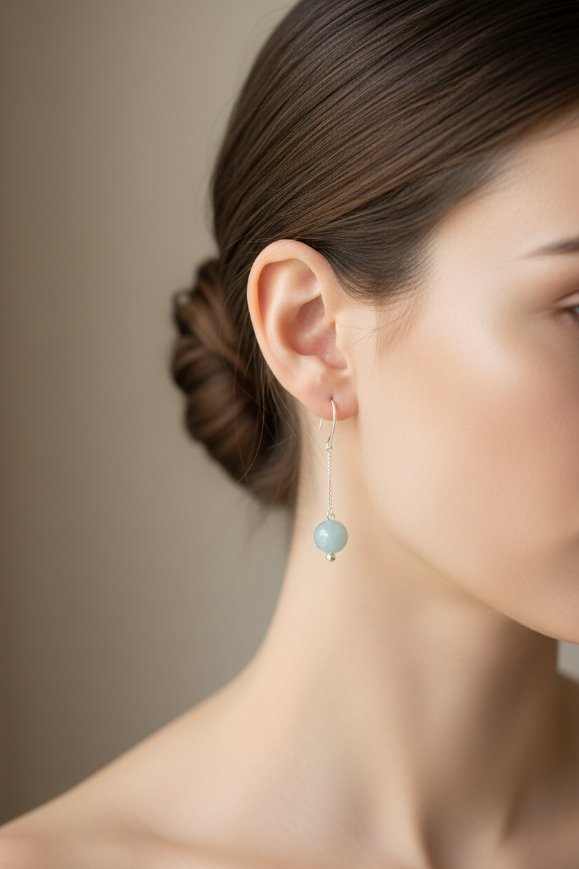 Burmese jadeite beads drop earrings in sterling silver - Luxe Jadeite