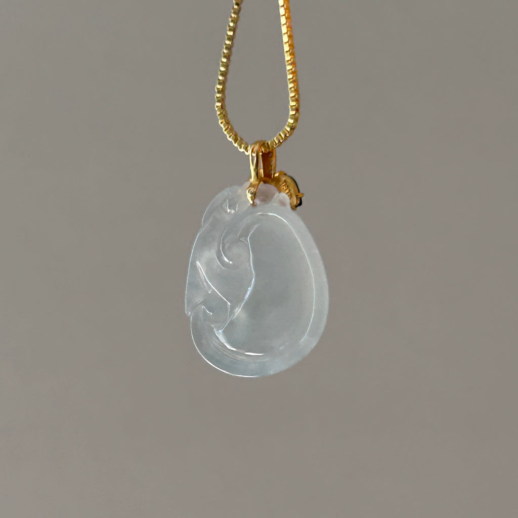Icy Pale Green Ruyi Pendant, 18k Gold, photo 9 - Luxe Jadeite