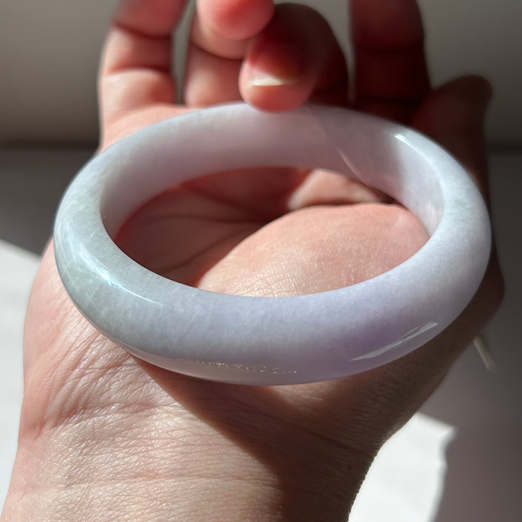 Milky lavender Burmese jadeite bangle with hint of green, 57.6mm - Luxe Jadeite