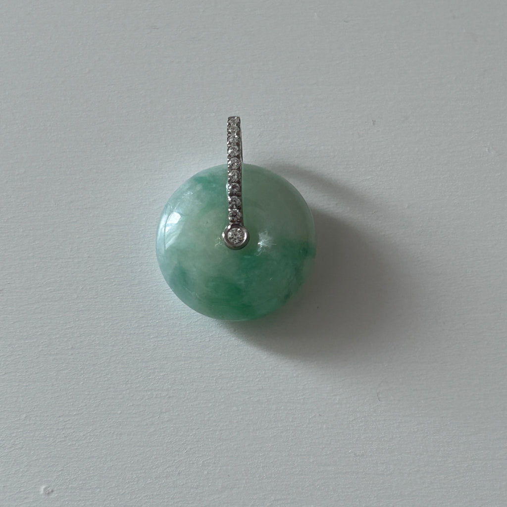 Floating Apple Green Ping An Kou Pendant, Sterling Silver, photo 9 - Luxe Jadeite