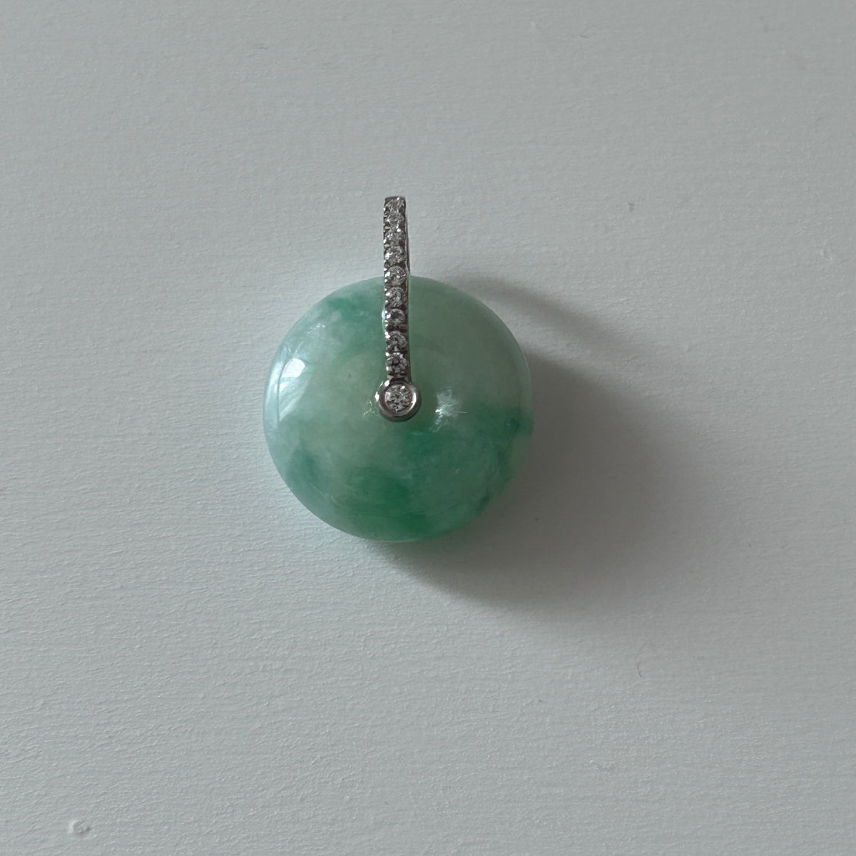 Floating Apple Green Ping An Kou Pendant, Sterling Silver, photo 9 - Luxe Jadeite
