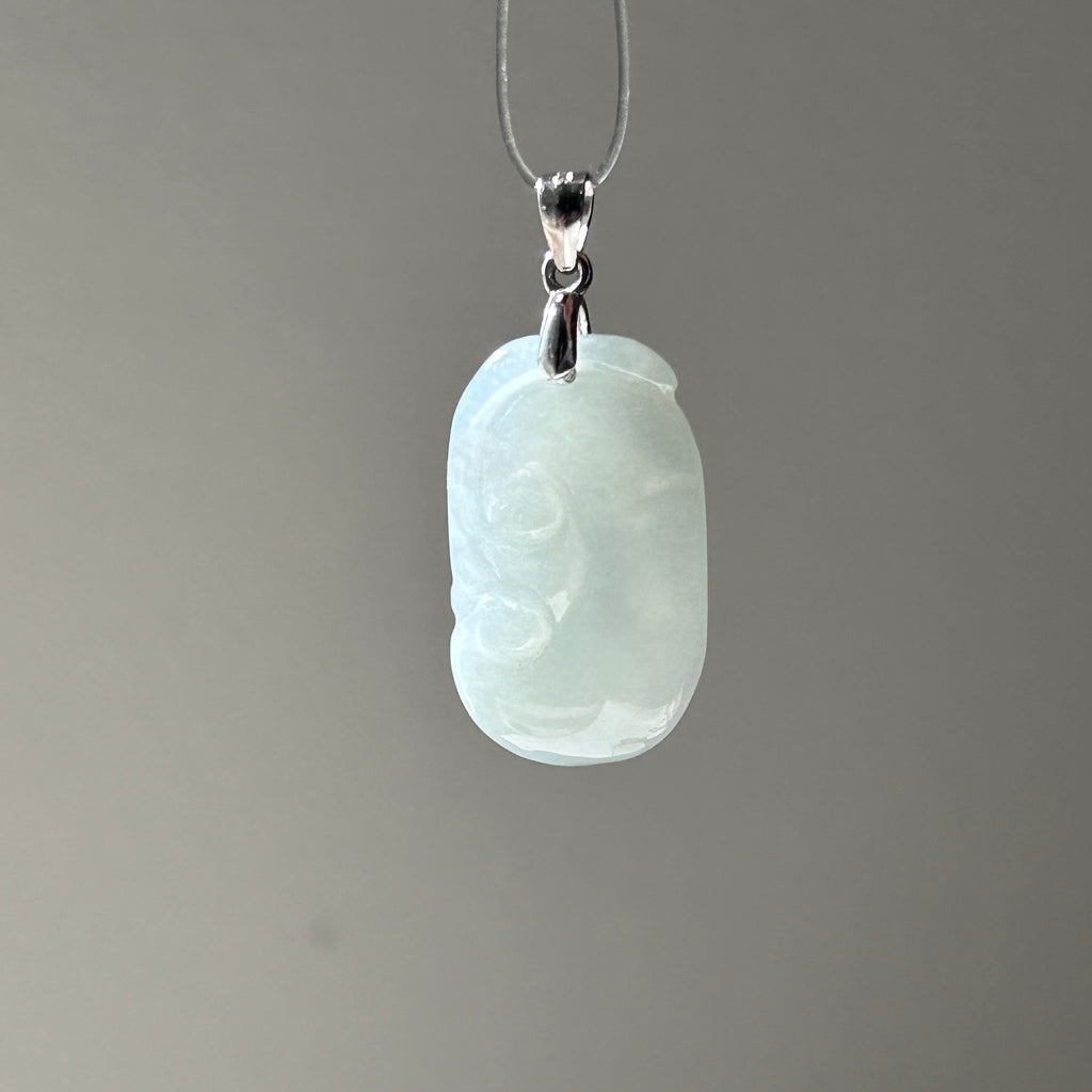 Small Light Green Ruyi Pendant in Sterling Silver, photo 3 - Luxe Jadeite