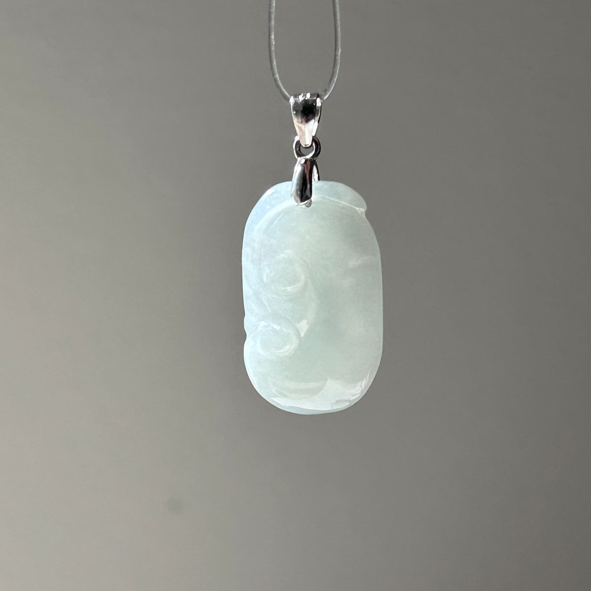 Small Light Green Ruyi Pendant in Sterling Silver, photo 3 - Luxe Jadeite
