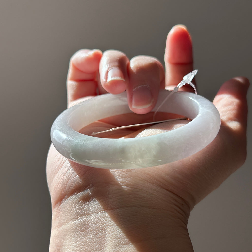 Icy lavender Burmese jadeite bangle with floating green, 57.6mm, photo 1 - Luxe Jadeite