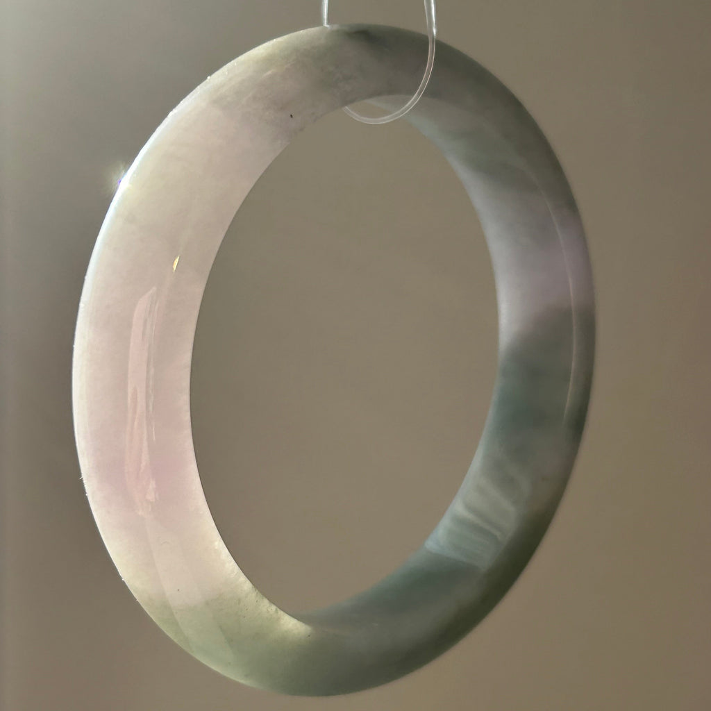 Icy spring purple and golden dust (chun dai cai sa jin) Burmese jadeite bangle, 57.8mm - Luxe Jadeite
