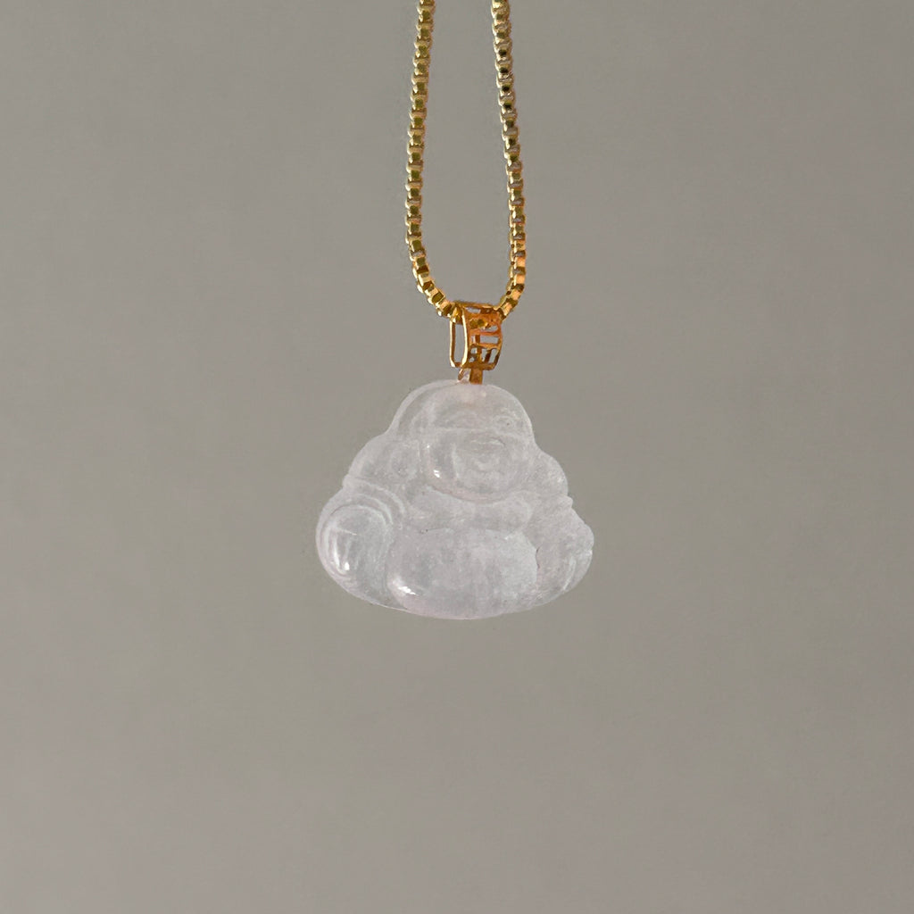 Icy Water Clear White Buddha Pendant, 18k Gold, photo 8 - Luxe Jadeite