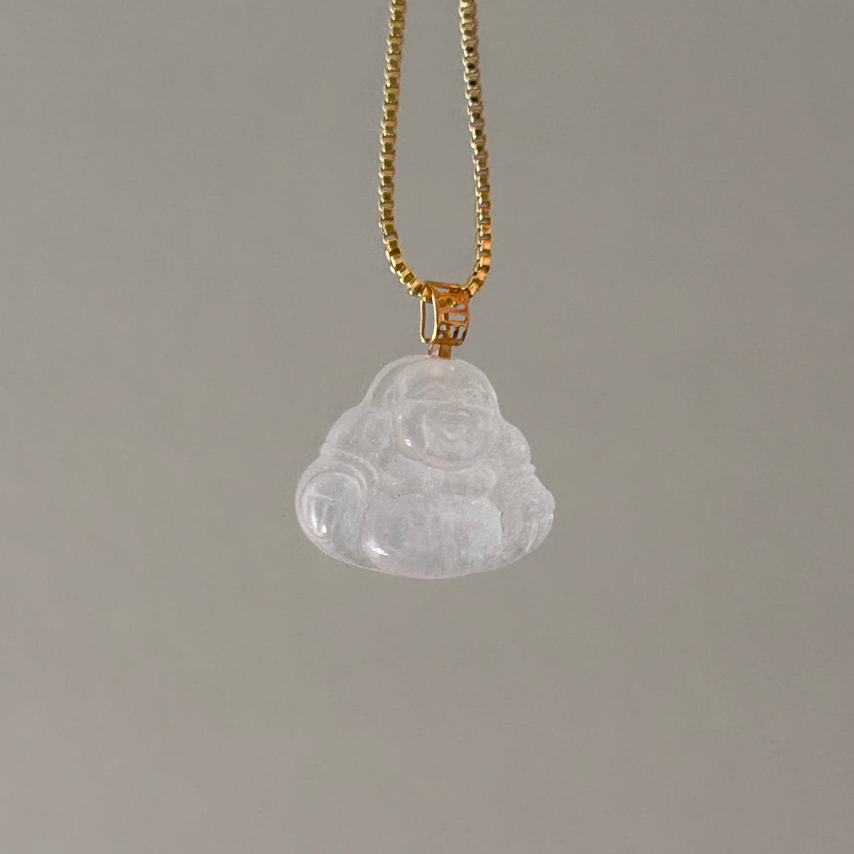 Icy Water Clear White Buddha Pendant, 18k Gold, photo 8 - Luxe Jadeite